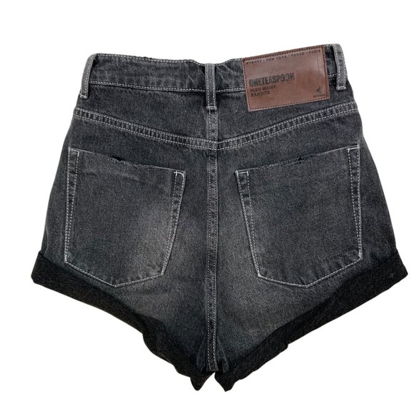 One Teaspoon High Waist Bandits Denim Short 24 Charcoal Roll Cuff Zip Fly - Picture 2 of 12
